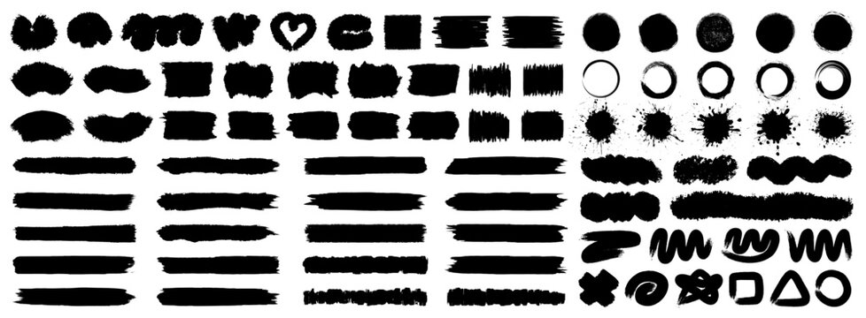 Brush stroke set isolated, wavy and swirled brush strokes pattern, bold curved lines and squiggles marker stripe, hand drawn pencil lines and squiggles, scratchy strokes with rough edges - for stock