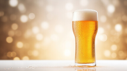 glass of beer on bokeh background