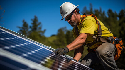 Solar Technician Installing Solar Panels 