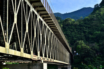 Steel bridge construction at natural place