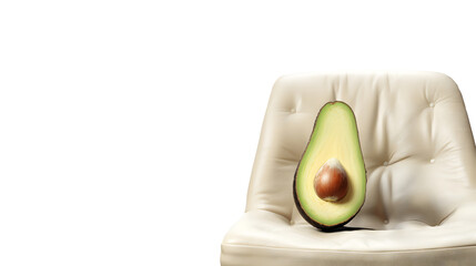 Avocado sits at a psychological counseling, white background. Generative AI.