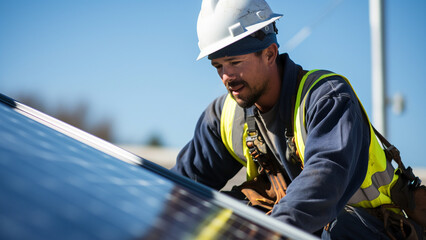 Solar Technician Installing Solar Panels 