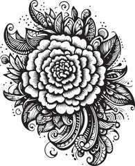 Floral ornament, autumn flowers marigold with beautiful decoration, relaxation flower coloring pages for adults, advanced flower coloring pages, marigold zen doodle tattoo designs