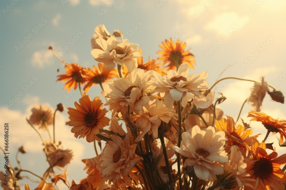 Poster A beautiful arrangement of flowers in a vase. Perfect for adding a touch of nature and color to any space.