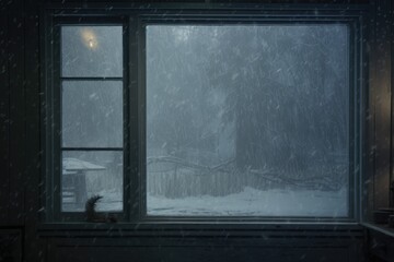 A cat sitting in a window, observing the snowfall outside. Perfect for winter-themed projects and cozy home decor ideas.