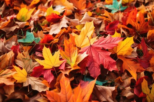 A picture showcasing a large number of leaves scattered on the ground. This image can be used to depict the arrival of autumn or the changing seasons.