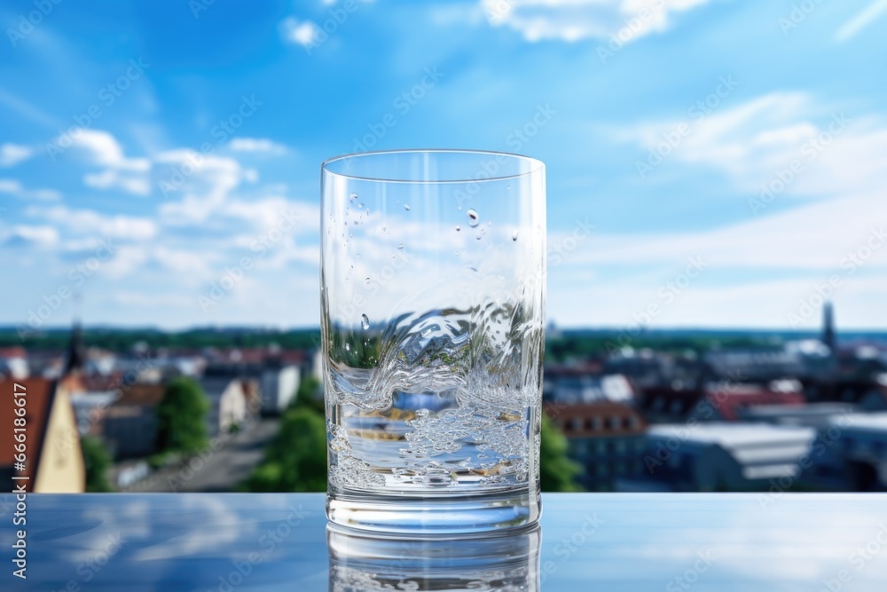 Poster A simple and refreshing image of a glass of water sitting on top of a table. 