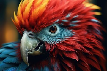 A close-up view of a vibrant and colorful parrot's face. Perfect for nature enthusiasts or animal lovers.