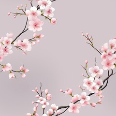 Fototapeta na wymiar Delicate Cherry Blossoms Cascade Down An Embroidered Branch. Seamless Background