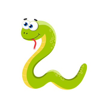 Cute, funny snake character. Vector illustration isolated on white background