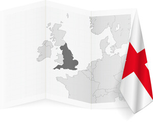 England grayscale map and hanging flag.