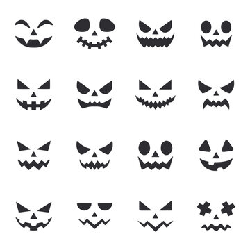 Set of halloween pumpkins emoji icon for web app simple silhouettes flat design