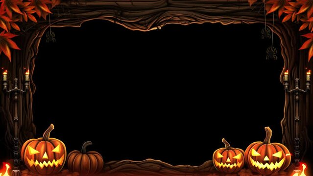 
looped cartoon halloween video frame with pumpkins, candles and ornaments suitable for editing