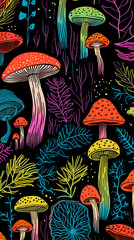 Trippy Mushroom Dream: Psychedelic Retro Pattern, Generative AI