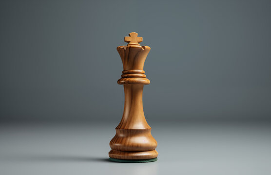 Wooden chess piece on a gray background. Generative Ai.