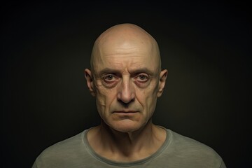 Obraz premium attractive man with a shaved head posing seriously in front of the camera