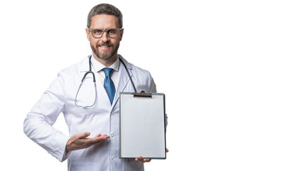 internist with prescription on background, copy space. photo of internist with prescription.