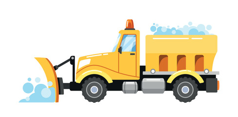 Snow Grader, Heavy-duty Machine Equipped With A Large Blade Used To Clear Snow-covered Roads, Vector Illustration