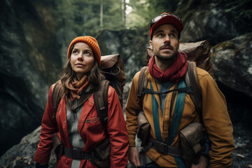 An adventurous couple doing trekking