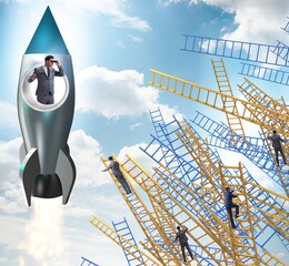 Competition concept with businessman on rocket
