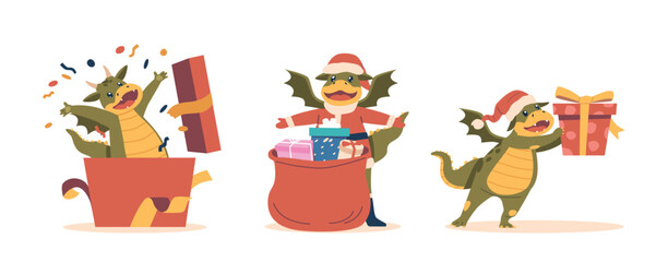 Symbol Of 2024 Cartoon Dragon Bringing Joy And Fortune. This Playful Astrological Creature Ushers In The Year With Gifts