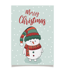 Christmas or New Year's card with a snowman. hand - drawn