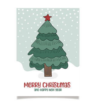 Hand drawn Christmas card with a picture of a Christmas tree