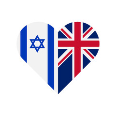 friendship concept. heart shape icon of israel and union jack flags. vector illustration isolated on white background