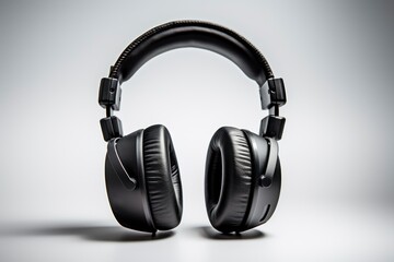 A pair of high-quality noise-canceling headphones, elegantly isolated on a pristine white backdrop