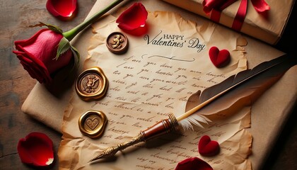 Evocative Valentine's Day still life capturing the essence of timeless romance. Features vintage...