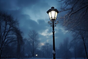 Fototapeta na wymiar a vintage streetlamp streetlight in winters season