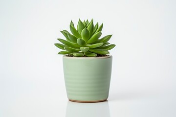 A succulent green potted plant, positioned against a spotless white background