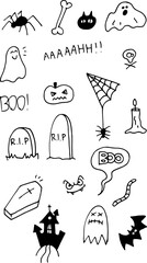 Hand-drawn halloween themed hand-drawn doodles