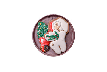 Fresh delicious baked christmas or new year gingerbread cookies