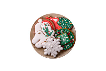 Fresh delicious baked christmas or new year gingerbread cookies