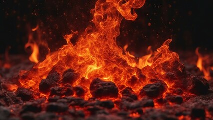 Fototapeta na wymiar fire rising magma lava burning in flames