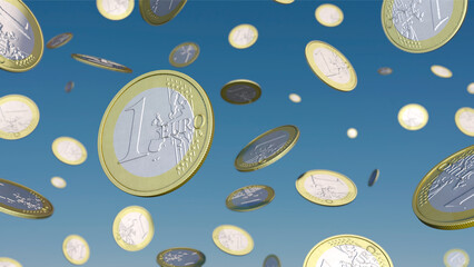 1 Euromünzen fallen vom Himmel