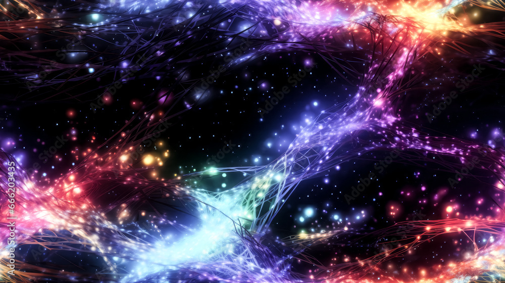 Aufkleber a burst of colorful fiber optic cables branch out in a mesmerizing display. the vibrant colors creat