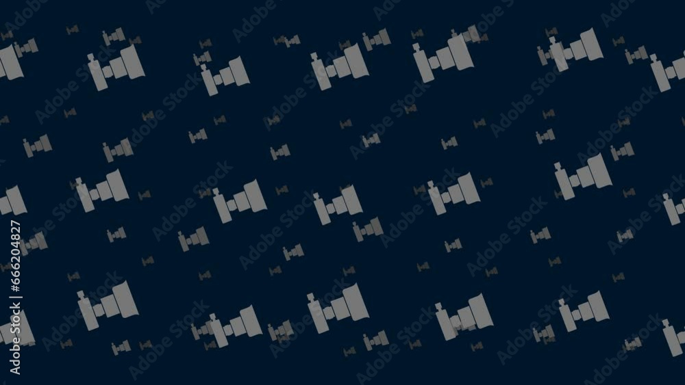 Poster camera symbols float horizontally from left to right. parallax fly effect. floating symbols are loca