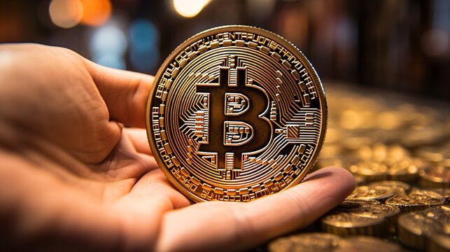 A hand grips a tangible bitcoin coin, spotlighting the real worth of digital currencies.