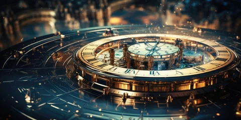 Foto auf Alu-Dibond Clock in time space. time concept, Futuristic abstract background. Generative Ai © Natee Meepian