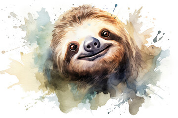 sloth head watercolor illustration style - obrazy, fototapety, plakaty