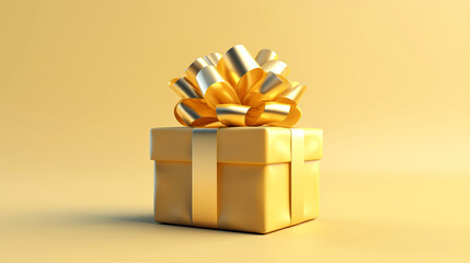 Golden Gift Box on Yellow Backdrop, generative ai