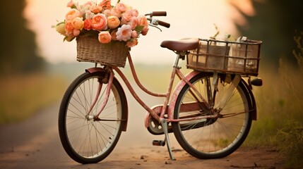 Fototapeta na wymiar Vintage Bicycle with Flowers.