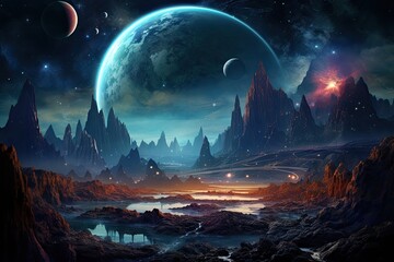 Space landscape with planets and stars 