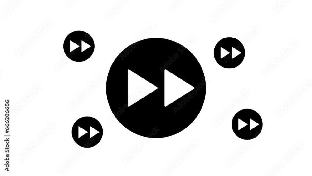 Poster zoom in and out animation the fast forward symbol. large black symbol in the center and four small s