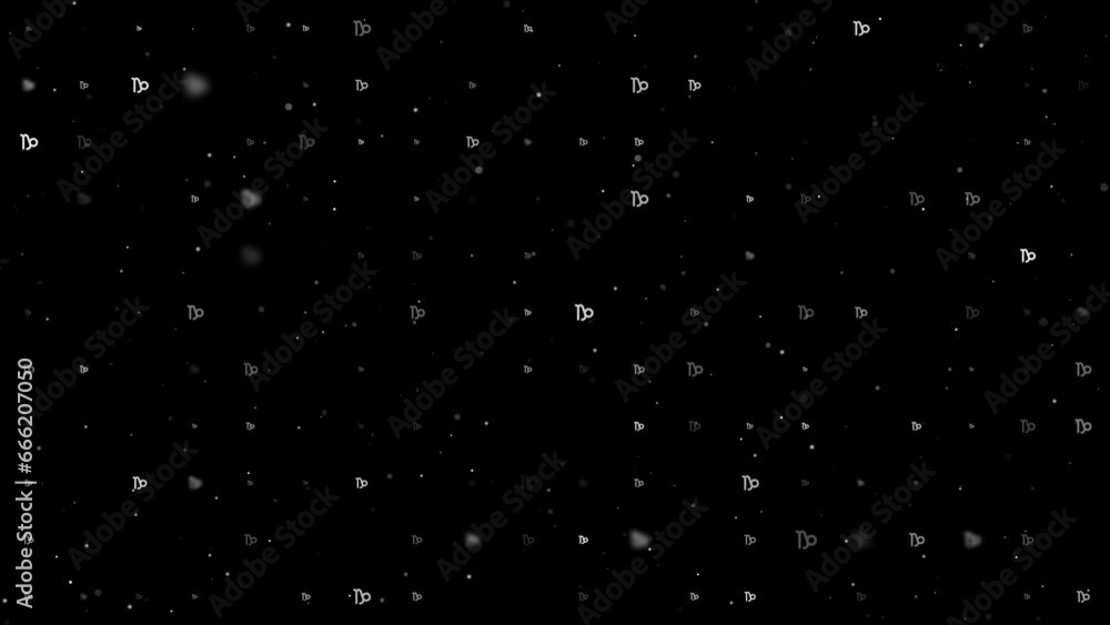 Poster template animation of evenly spaced zodiac capricorn symbols of different sizes and opacity. animati