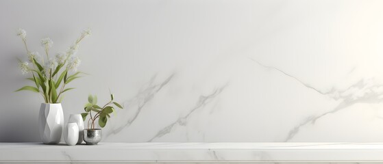 Elegant Panoramic View of White Marble with Natural Gray Veining and Luxurious Polished Finish