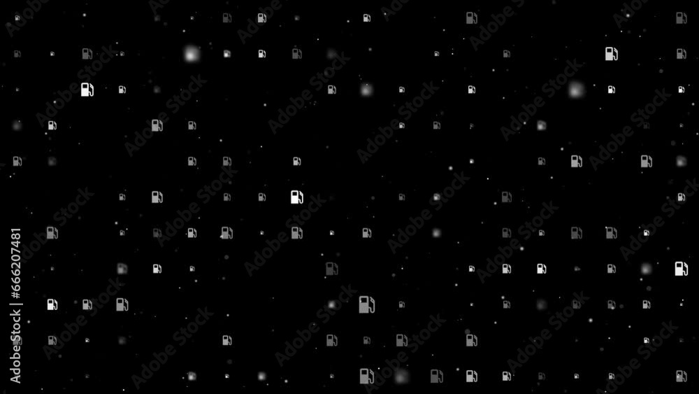 Poster template animation of evenly spaced gas station symbols of different sizes and opacity. animation of