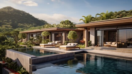 Fototapeta na wymiar Luxury villa designed as a wellness retreat, including spa rooms, meditation gardens, and health focused amenities